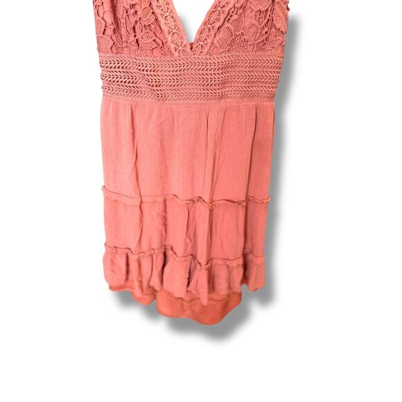 Rue21 XL Boho Crochet Lace Tiered Mini Dress Rust Pink Open Back - Picture 3 of 7